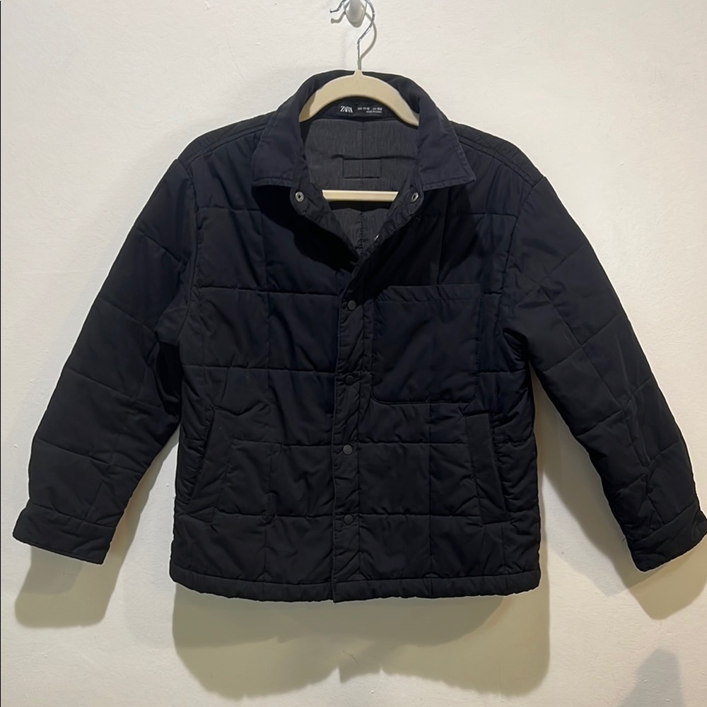 Zara Black Puffer Jacket Quilted Button Up Size 11/12